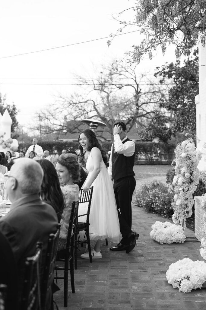 candid approach to a wedding in austin texas at woodbine mansion by a documentary wedding photographer