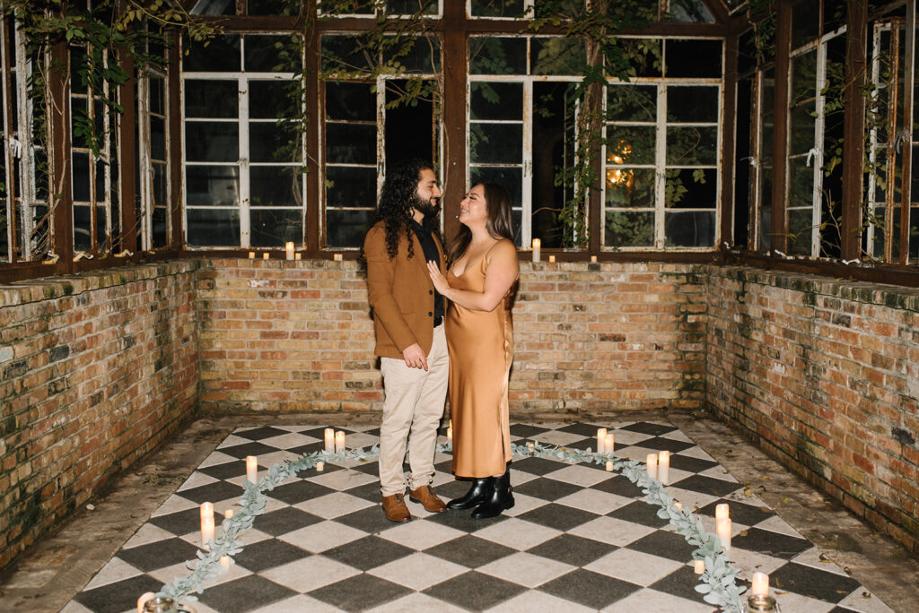 Candid, fun, documentary engagement photo at Serkit Theater, top six engagement session location in austin texas.