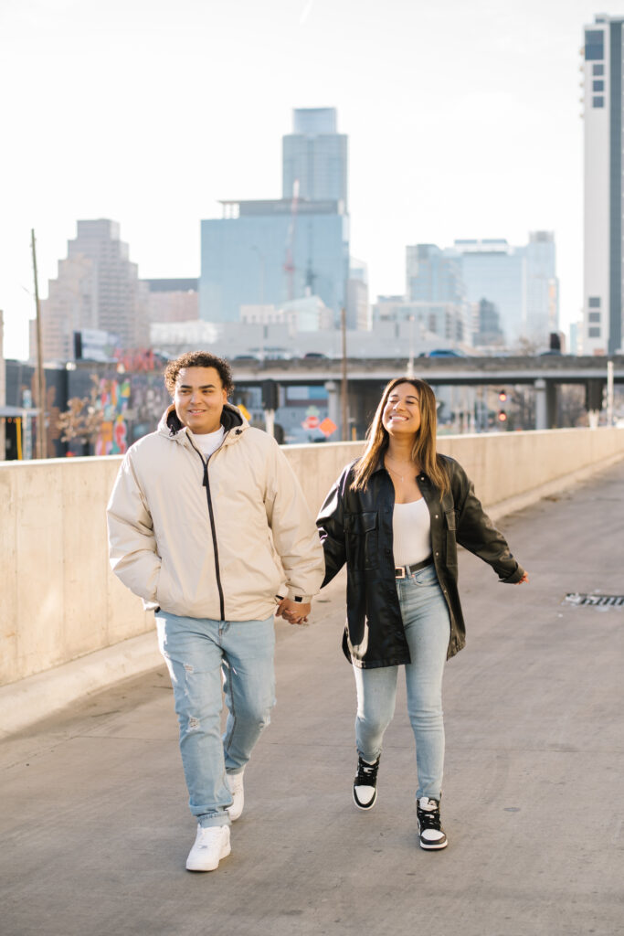 Candid and documentary engagement photo in east Austin, top six engagement session location in austin texas.