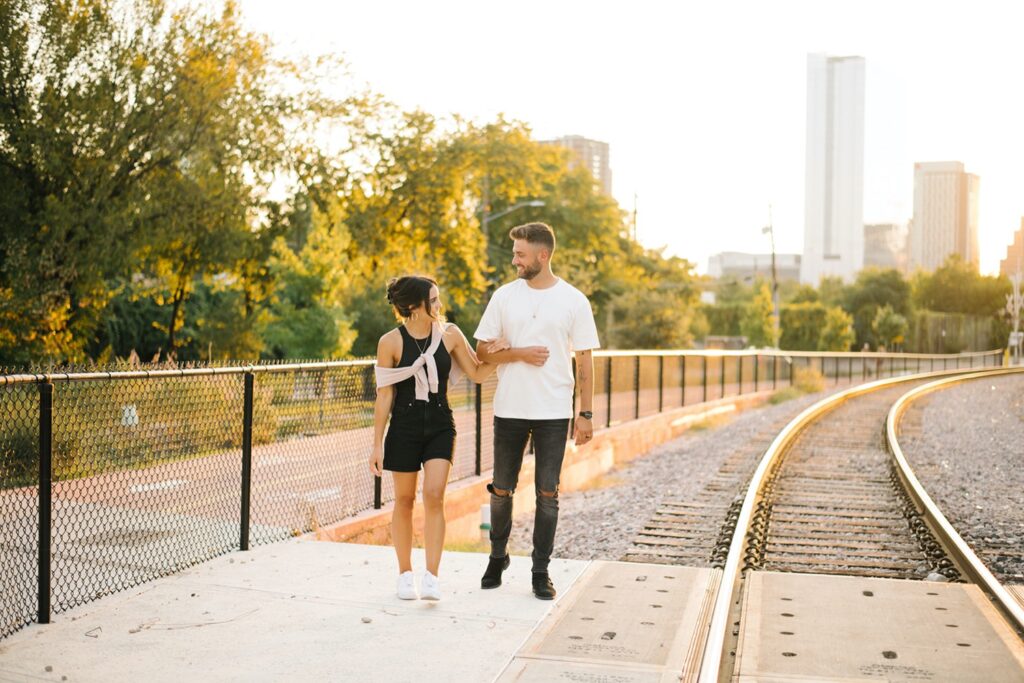 Candid and documentary engagement photo in east Austin, top six engagement session location in austin texas.