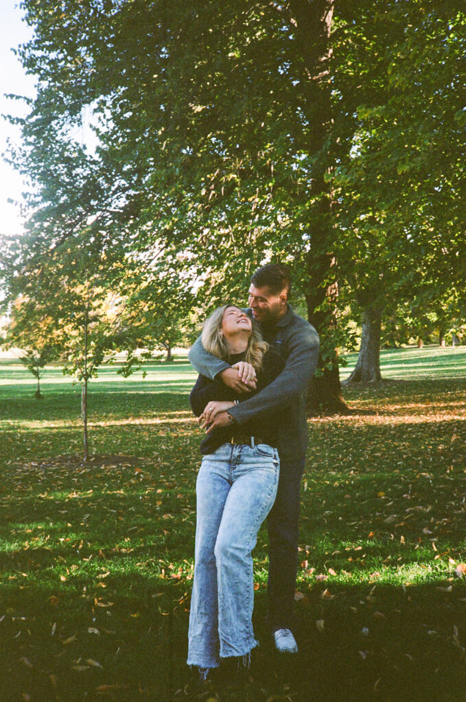 Denver engagement photographer capturing couple on film - candid and nostalgic memories