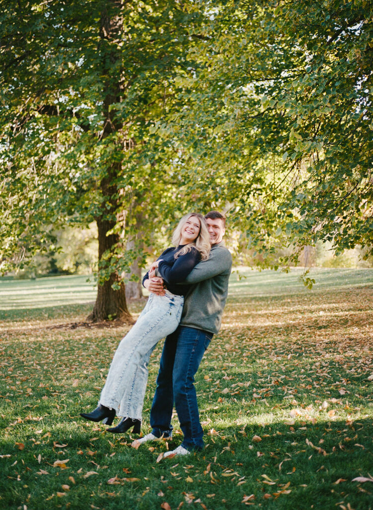 Colorado film engagement session - couple in natural setting with a vintage film aesthetic