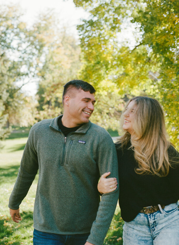 Colorado film engagement session - couple in natural setting with a vintage film aesthetic