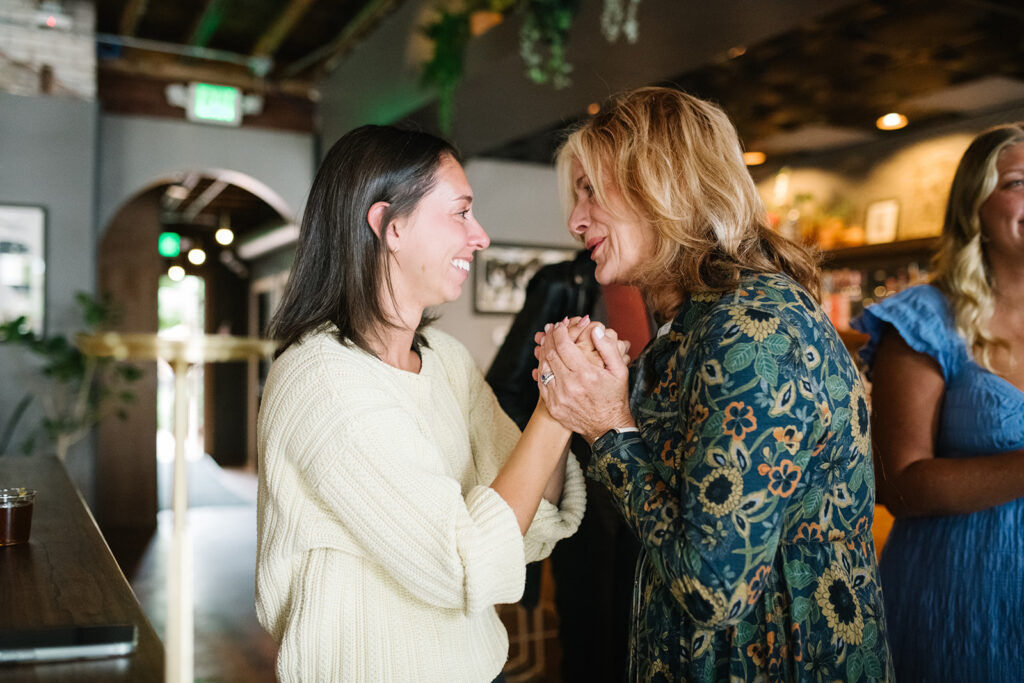 Romantic moment during a surprise proposal and engagement at My Bony Tony in Denver, Colorado