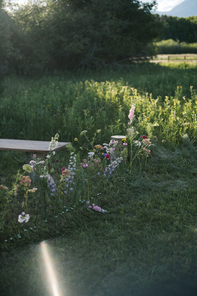 Wedding ceremony with mountain views at Shaw River Ranch wedding venue in Salida, Colorado, 