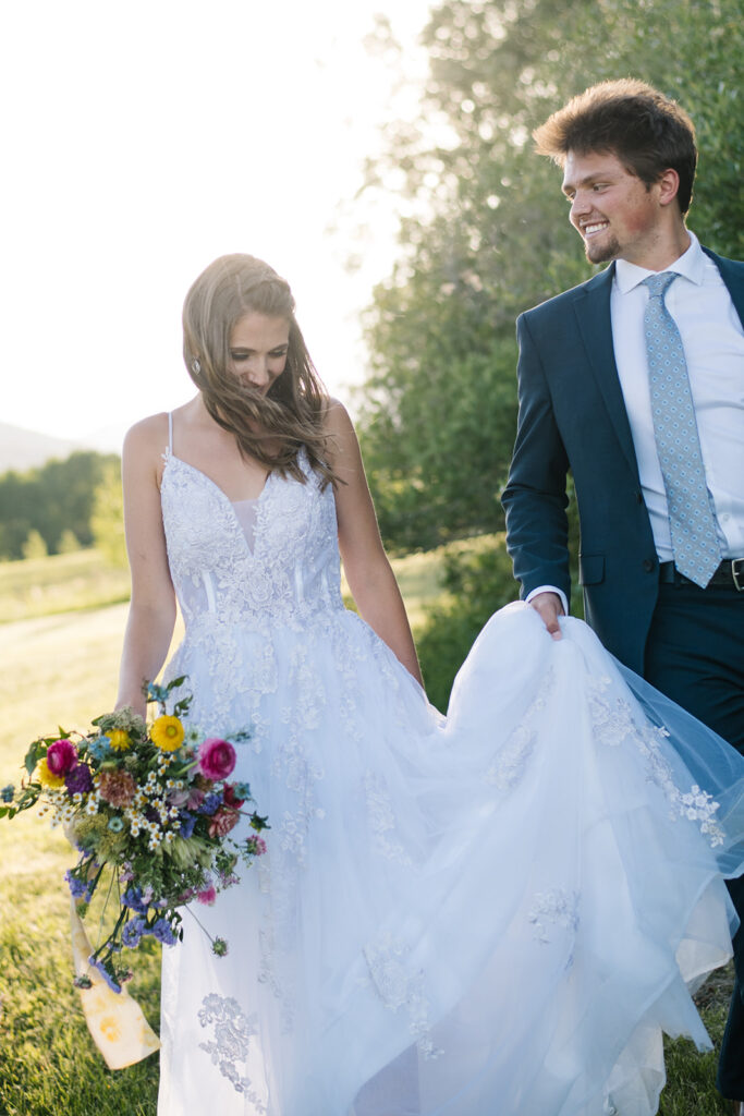 Wedding ceremony with mountain views at Shaw River Ranch wedding venue in Salida, Colorado, 