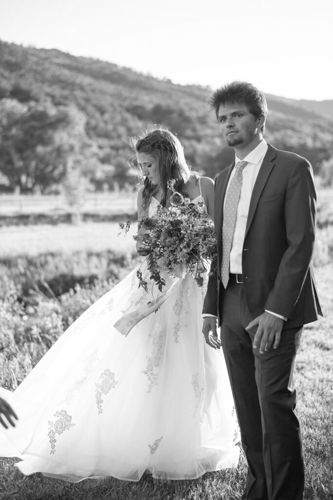 Wedding ceremony with mountain views at Shaw River Ranch wedding venue in Salida, Colorado, 