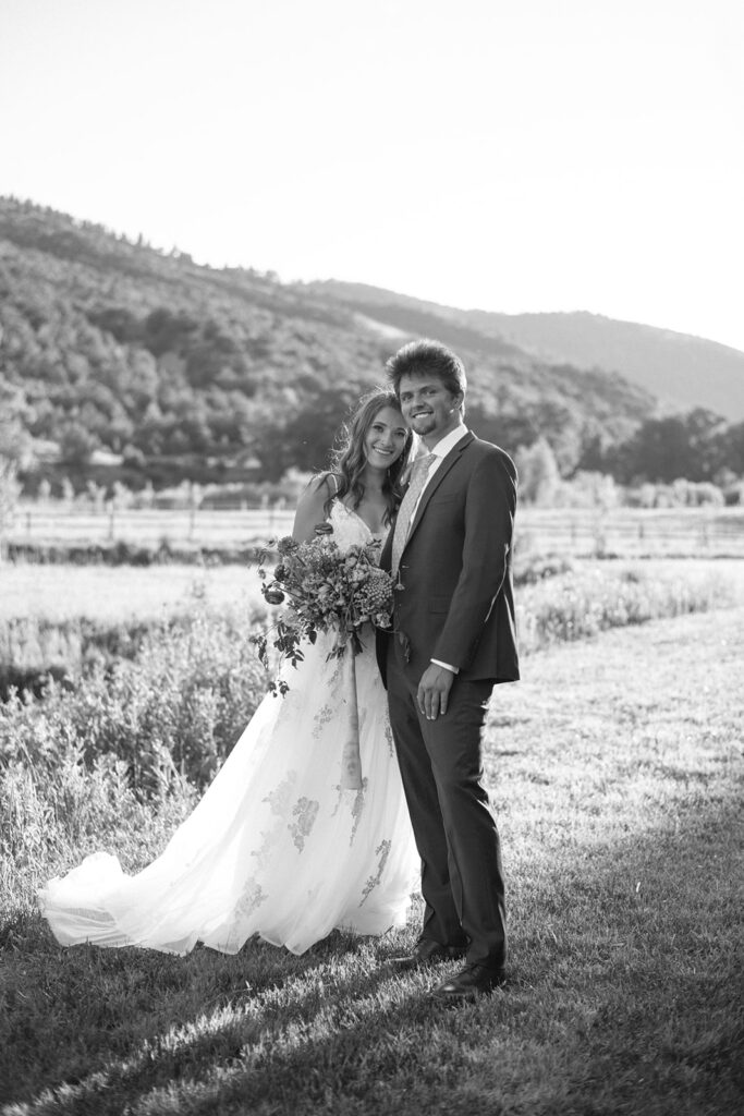 Wedding ceremony with mountain views at Shaw River Ranch wedding venue in Salida, Colorado, 