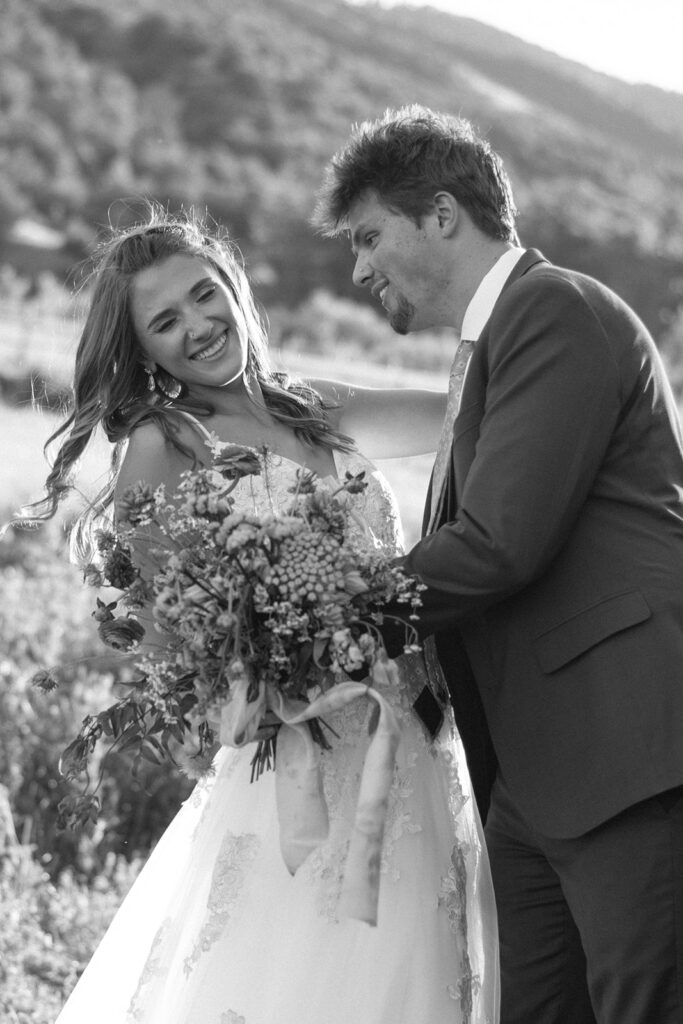 Wedding ceremony with mountain views at Shaw River Ranch wedding venue in Salida, Colorado, 