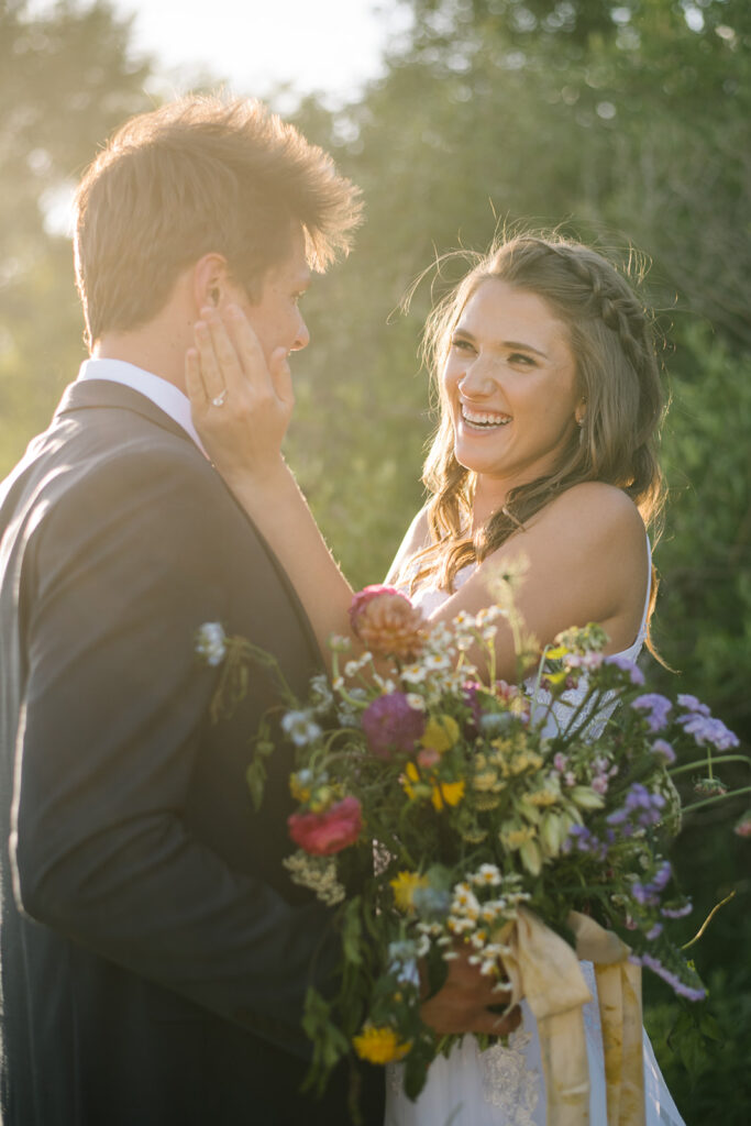 Wedding ceremony with mountain views at Shaw River Ranch wedding venue in Salida, Colorado, 