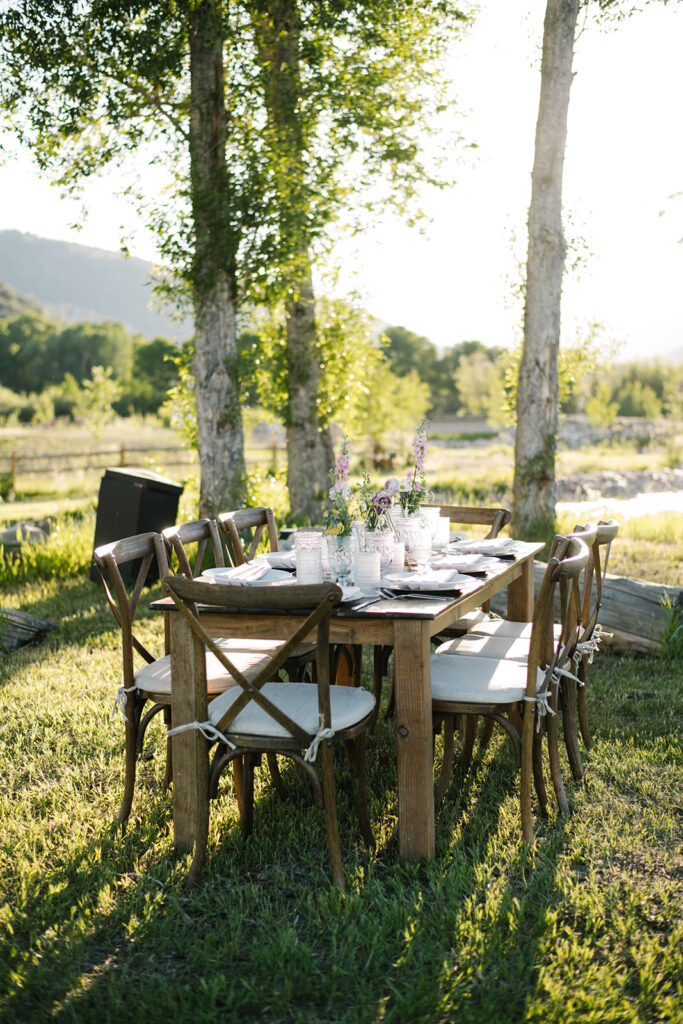 Wedding ceremony with mountain views at Shaw River Ranch wedding venue in Salida, Colorado, 