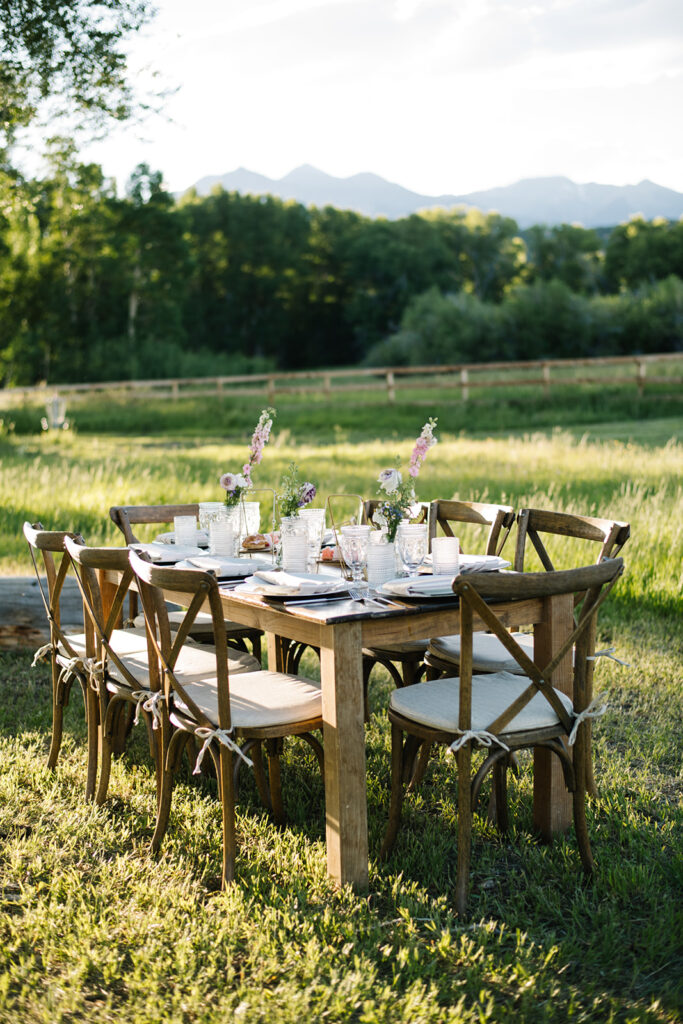 Wedding ceremony with mountain views at Shaw River Ranch wedding venue in Salida, Colorado, 