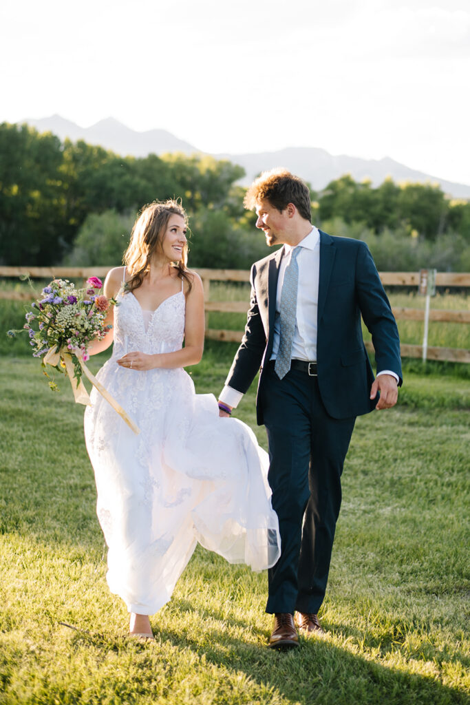 Wedding ceremony with mountain views at Shaw River Ranch wedding venue in Salida, Colorado, 