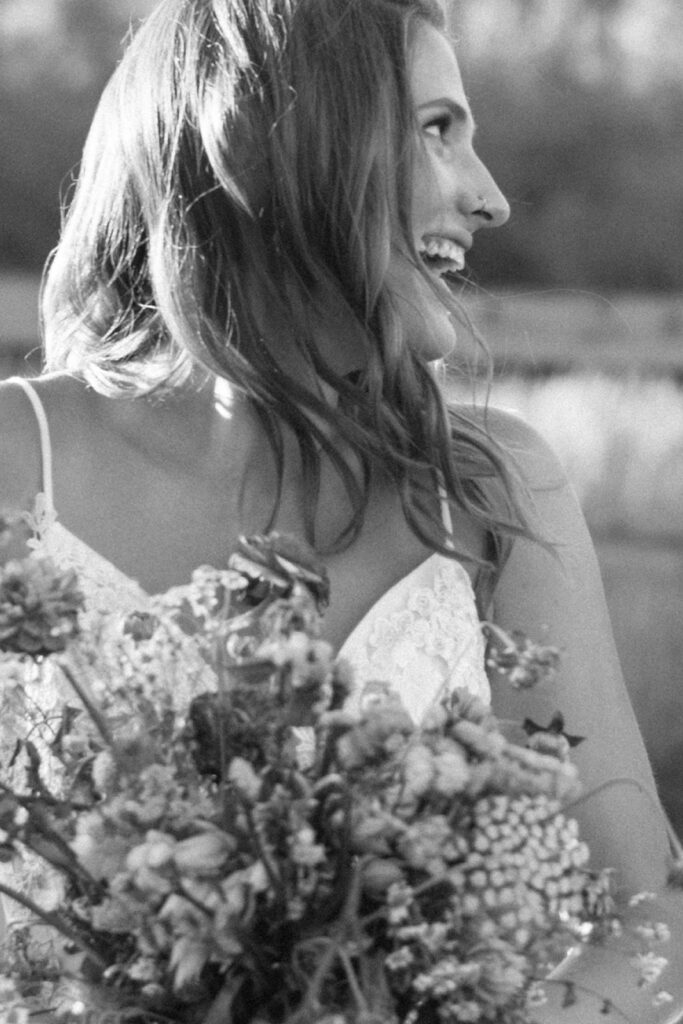 Wedding ceremony with mountain views at Shaw River Ranch wedding venue in Salida, Colorado, 