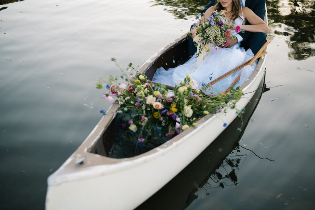 Wedding ceremony with mountain views at Shaw River Ranch wedding venue in Salida, Colorado, 