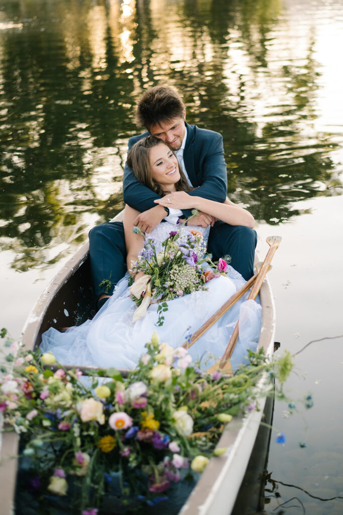 Wedding ceremony with mountain views at Shaw River Ranch wedding venue in Salida, Colorado, 