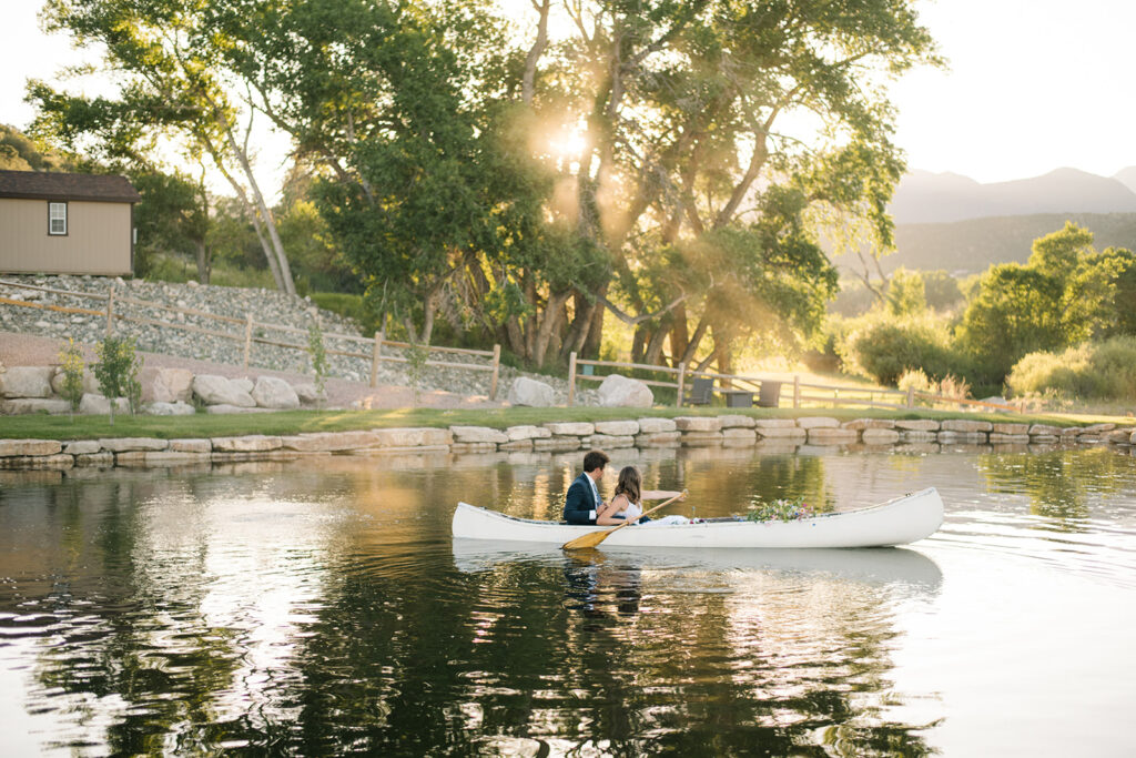 Wedding ceremony with mountain views at Shaw River Ranch wedding venue in Salida, Colorado, 