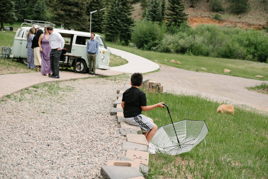 Outdoor reception space for a documentary wedding at wedgewood mountain view ranch in colorado