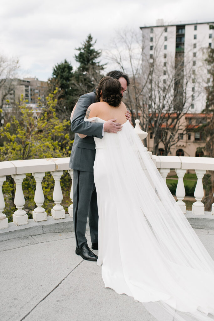 first look of a documentary style wedding at Grant Humphreys Mansion wedding 