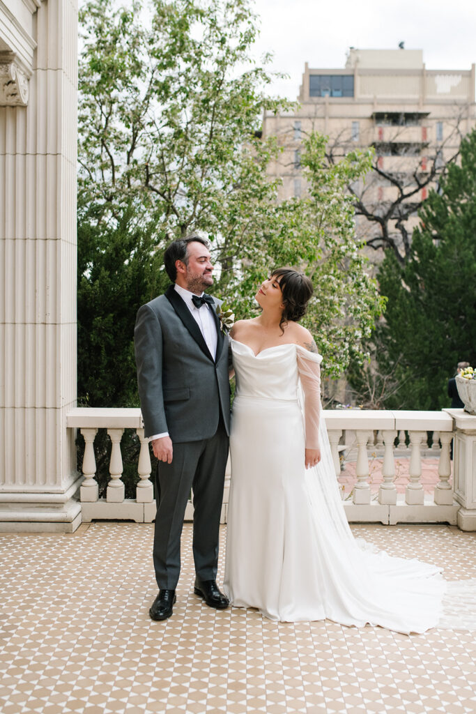 first look of a documentary style wedding at Grant Humphreys Mansion wedding 
