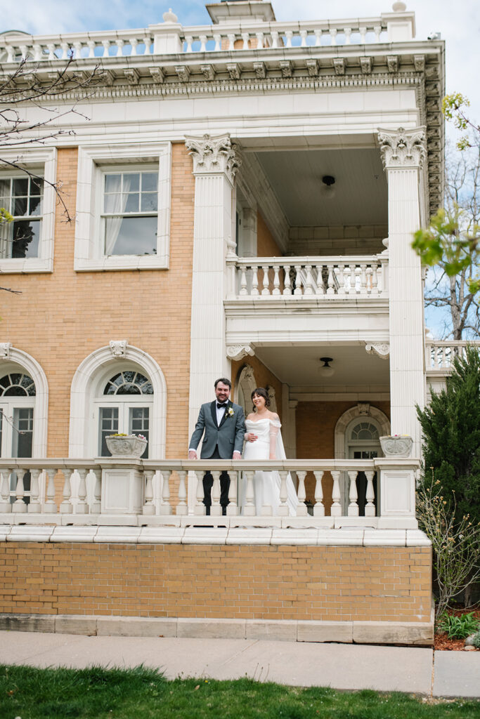 first look of a documentary style wedding at Grant Humphreys Mansion wedding 