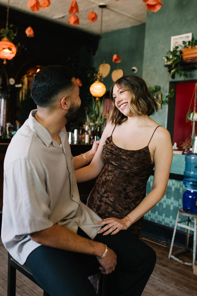 Engagement session at Fort Greene Bar with natural, documentary photography