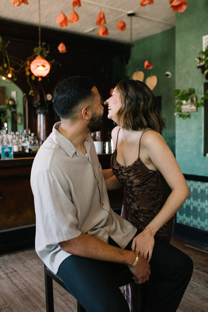 Engagement session at Fort Greene Bar with natural, documentary photography