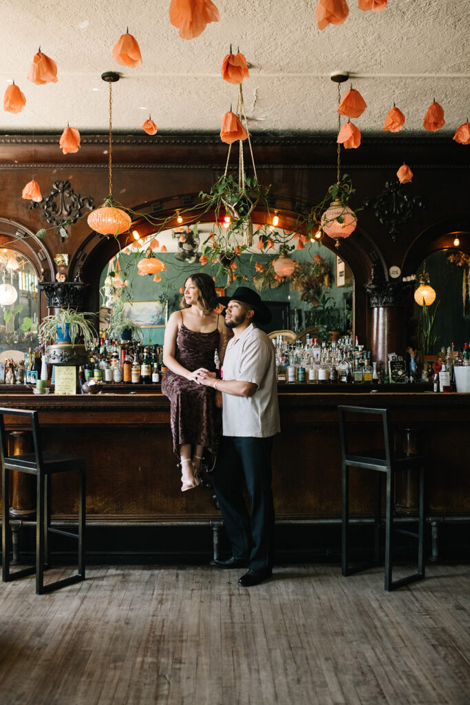 Candid moment during a Fort Greene Bar engagement session
