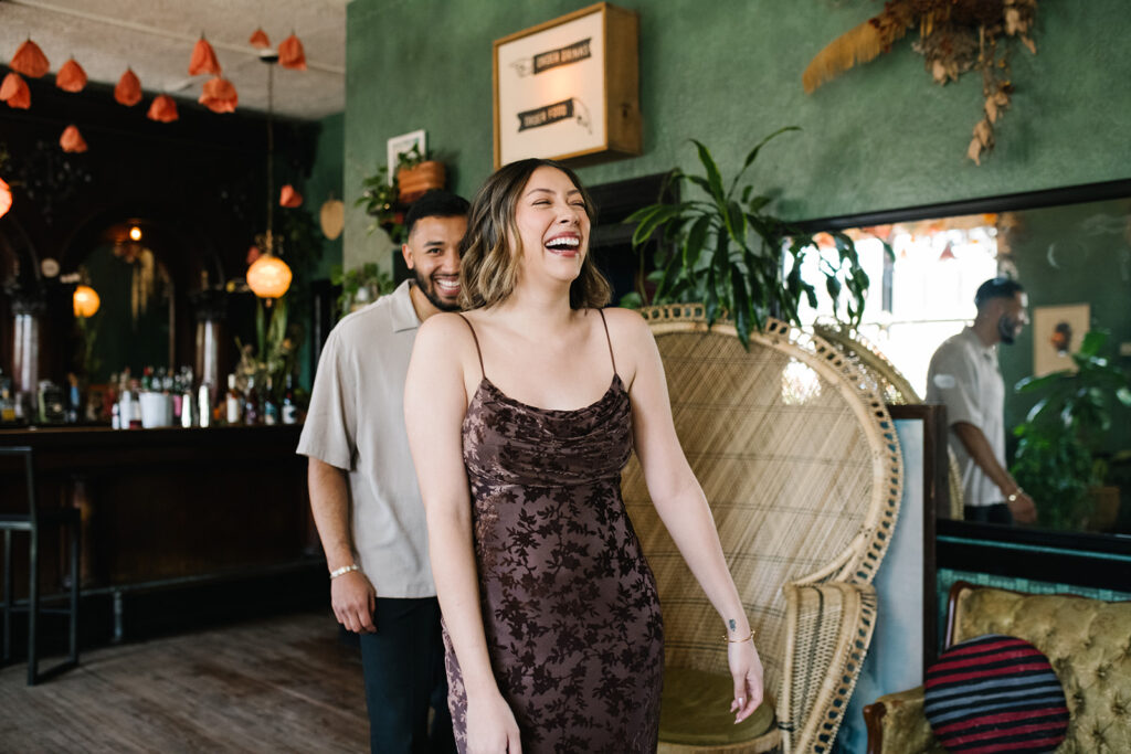 Candid moment during a Fort Greene Bar engagement session
