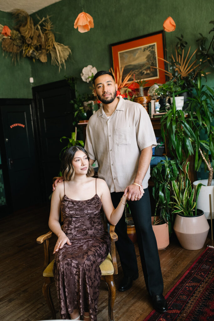Engagement photos at Fort Greene Bar in Denver captured candidly