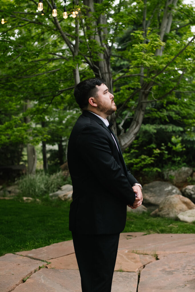 Rainy day view of The Greenbriar Inn wedding ceremony space in Boulder, Colorado.