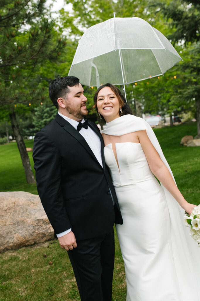 rainy polaroid of the bride at their spring The Greenbriar Inn wedding.