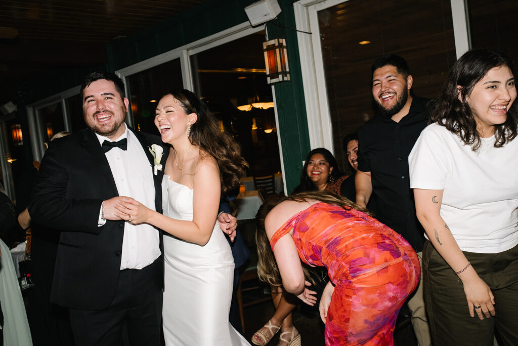 Packed dance floor at The Greenbriar Inn wedding celebration in Boulder.