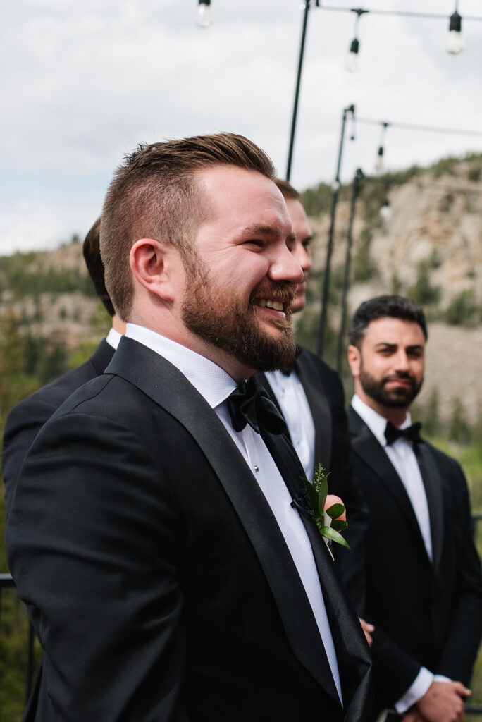 groom's candid reaction during outdoor ceremony at North Star Gatherings wedding venue.