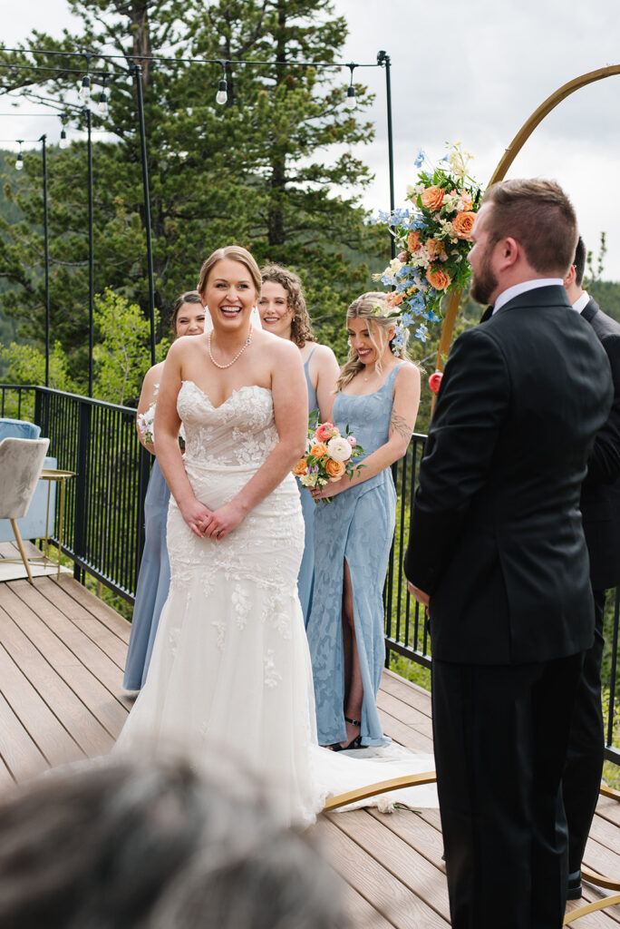 Couple exchanging vows with mountain views at North Star Gatherings wedding.