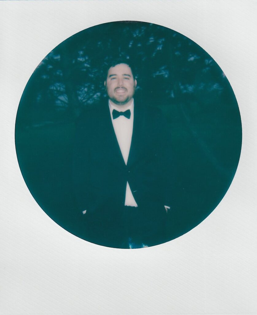 rainy polaroid of the bride at their spring The Greenbriar Inn wedding.