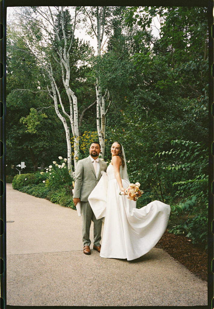 formal photos of the bride and groom at the denver botancial gardens