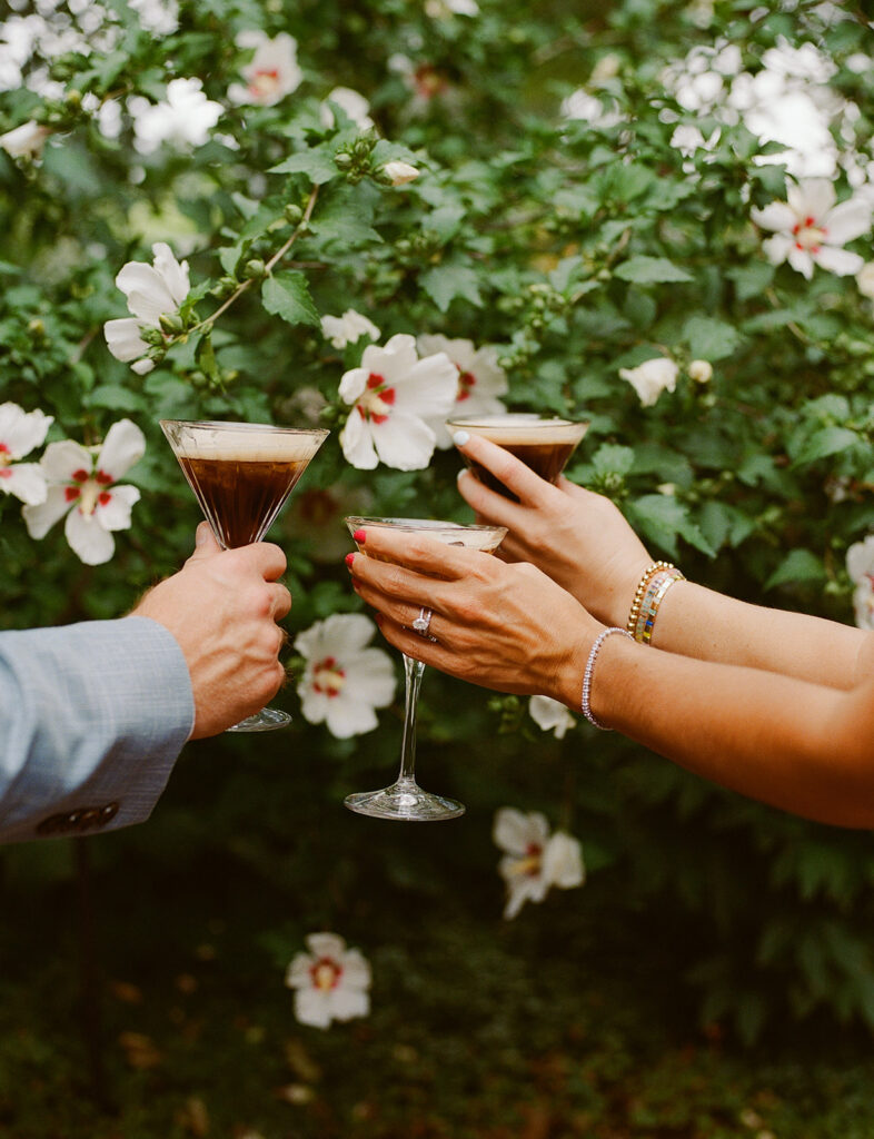 candid wedding photographs of cocktail hour at the denver botancial gardens