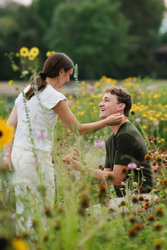 proposal by flowers and water at Washington park in denver colorado