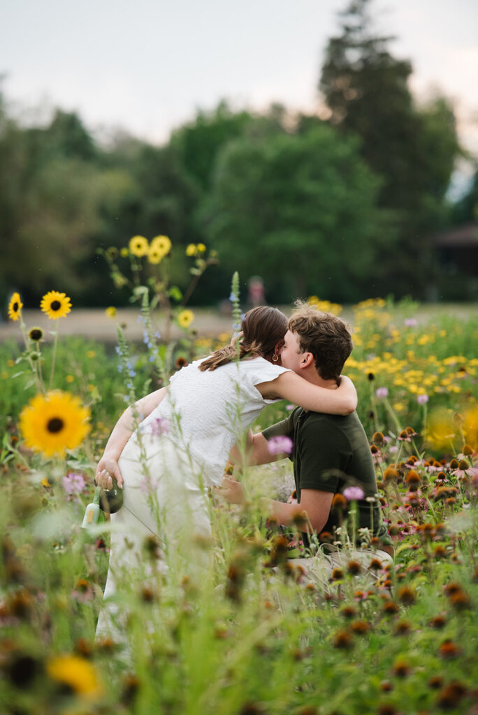 proposal by flowers and water at Washington park in denver colorado