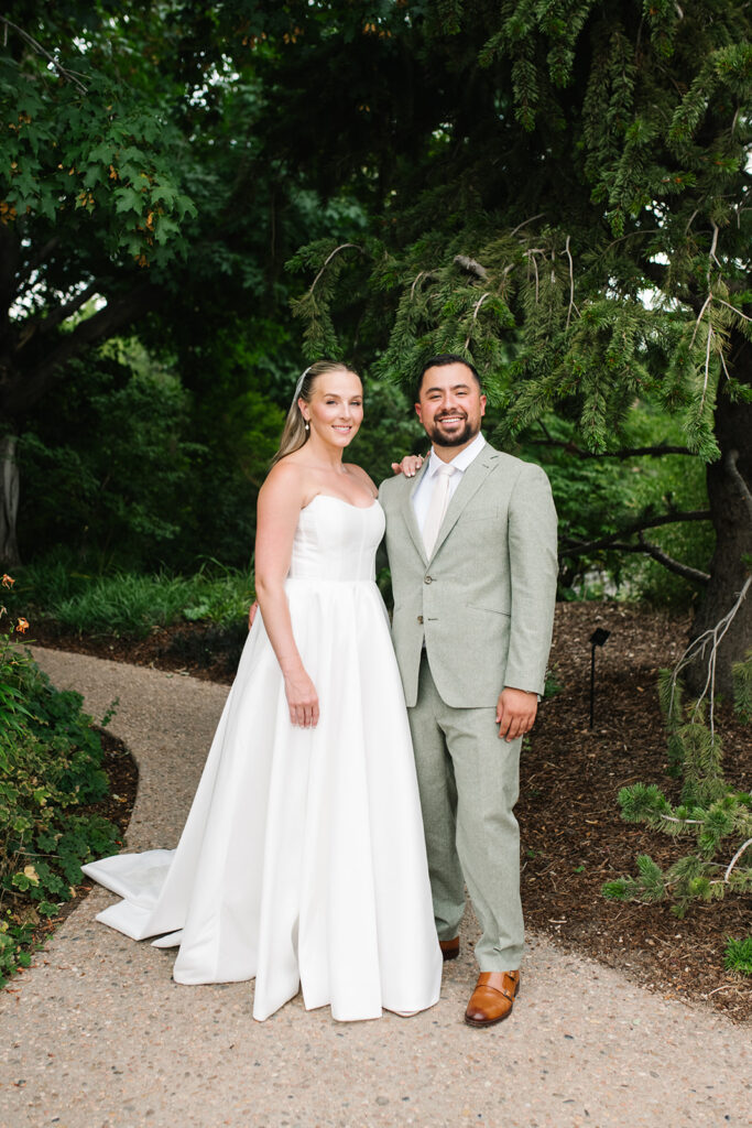 formal photos of the bride and groom at the denver botancial gardens