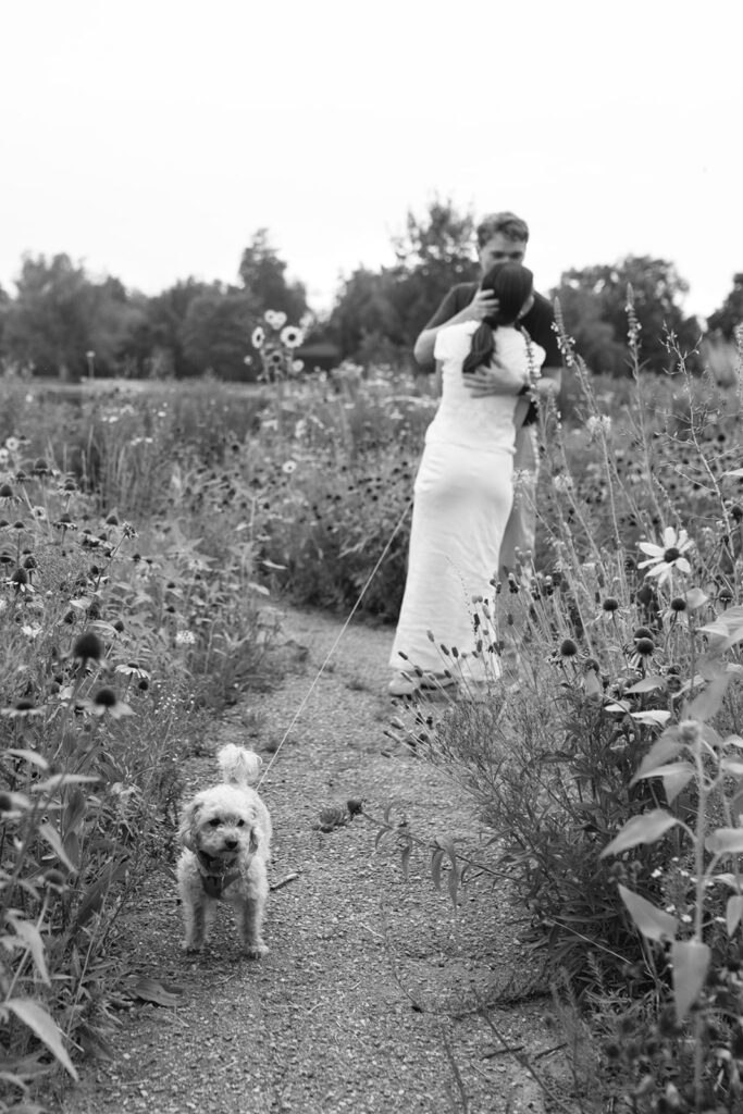 proposal by flowers and water at Washington park in denver colorado