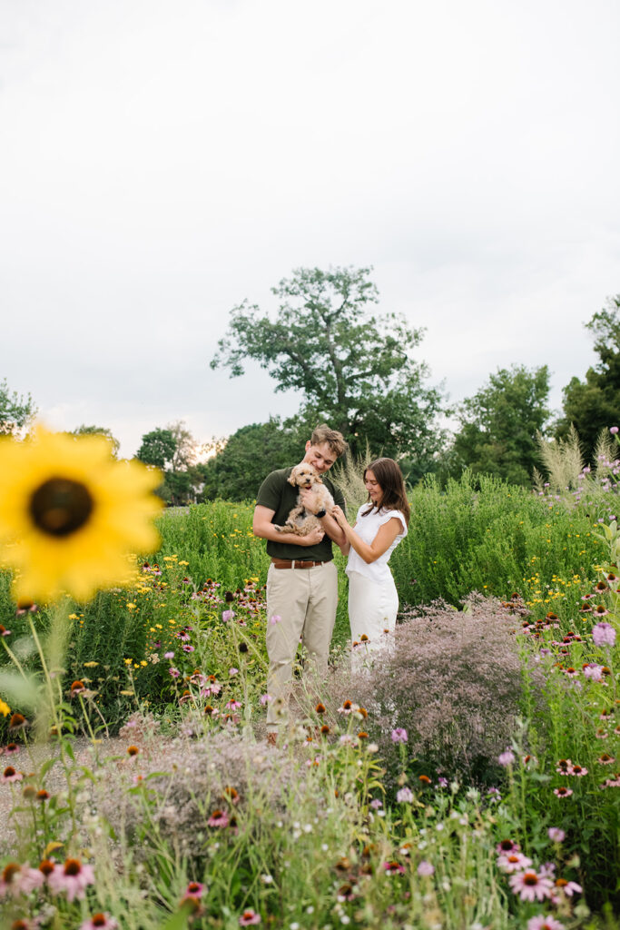 proposal by flowers and water at Washington park in denver colorado